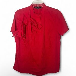 Eloquii Red Bow Detail Short Sleeve Blouse Holiday Festive Cotton Blend Size 16